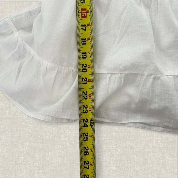 LOFT White Lace Trim Pintuck Square Neck Puff Sleeve Tiered Peplum Blouse Medium - Picture 4 of 7